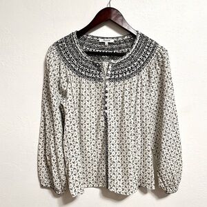 Madewell Women’s Embroidered Crinkle Cotton Long Sleeve Floral Top Blouse